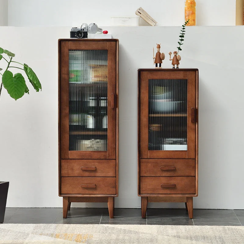 Modern Style Solid Wood Storage Sideboard Cabinet Glaswerk Doors Brown 15