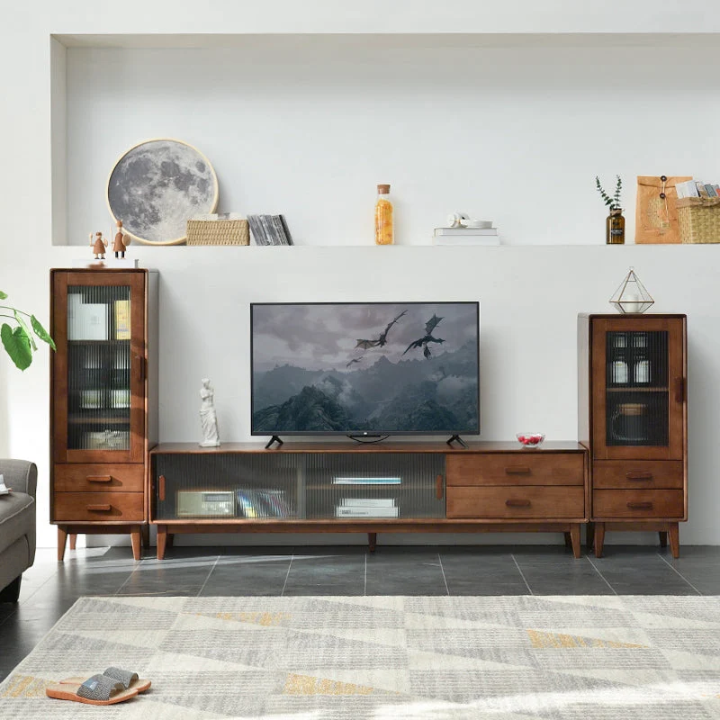 Modern Style Solid Wood Storage Sideboard Cabinet Glaswerk Doors Brown 15