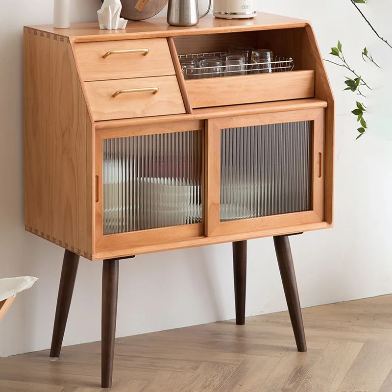 Modern Style Storage Stevig Wood Sideboard Cabinet Glass Doors and Drawers Natural