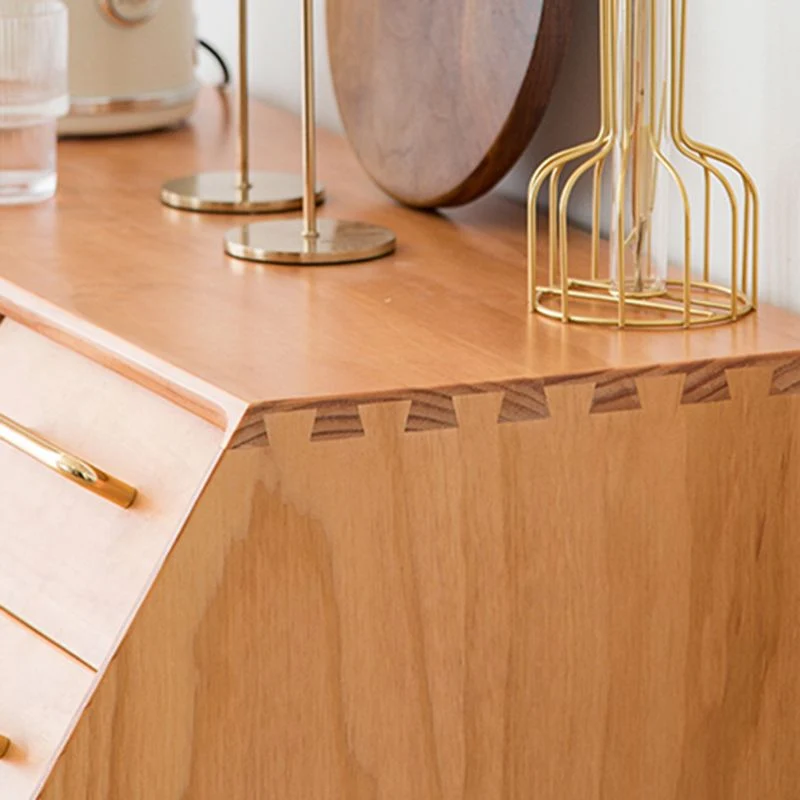 Modern Style Storage Stevig Wood Sideboard Cabinet Glass Doors and Drawers Natural