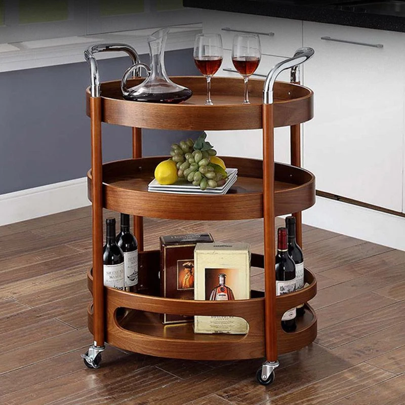 Modern Uni Wood Prep Table Rolling Kitchen Trolley Wine Storage