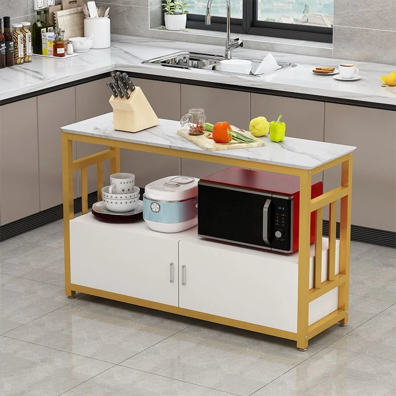Modern White Faux Marble Top Kitchen Island Metalen Frame Prep Table 31l