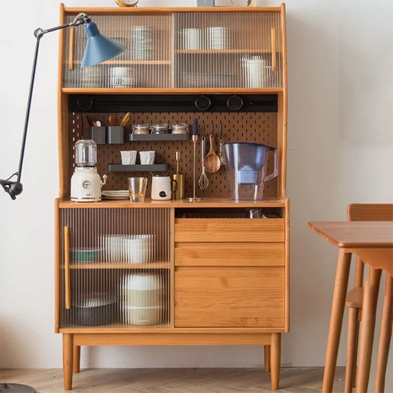 Modern Wooden Dining Hutch Glaswerk Doors China Cabinet Drawers 33l