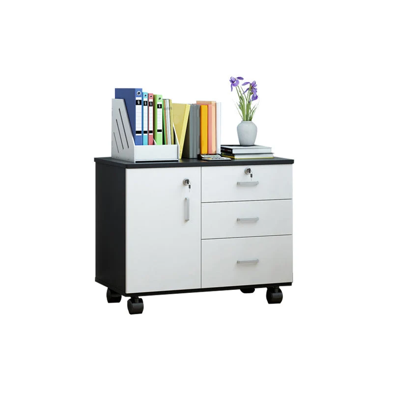 Nordic Style Cabinet Wood Locking Drawers Storage Filing Cabinet Wheels Red