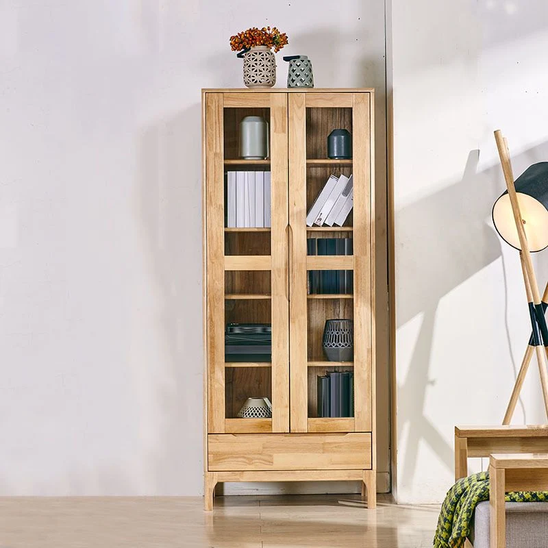 Oak Eigentijds Storage Cabinet Glass Doors Display Cabinet Drawer Living Room 31l