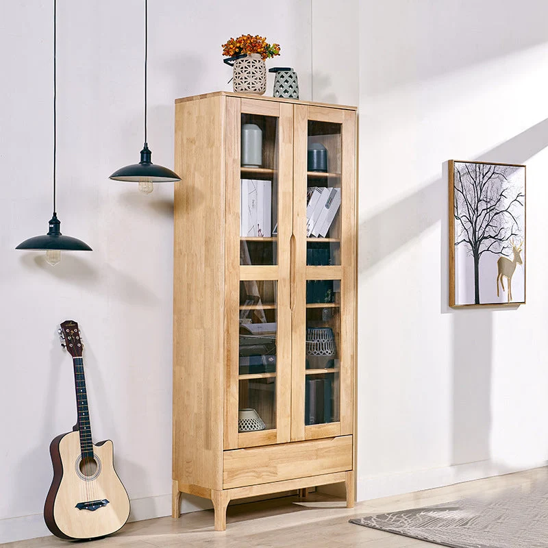 Oak Eigentijds Storage Cabinet Glass Doors Display Cabinet Drawer Living Room 31l