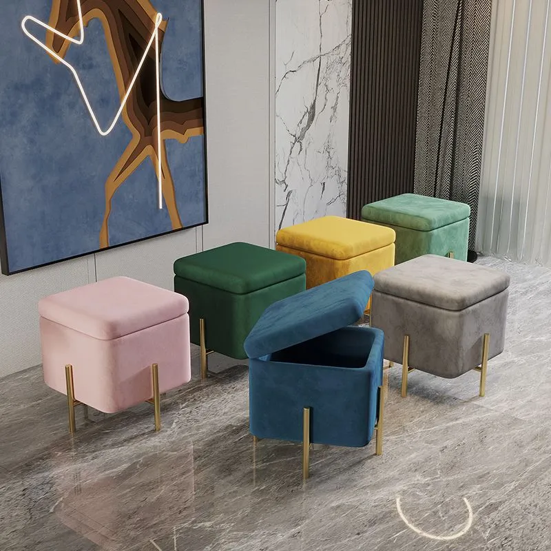 Ottoman Square Pure Color Fluwelen Scratch Resistant Ottoman Storage Peacock