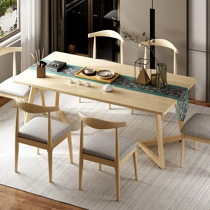 Rectangle Shape Modern Dining Table Wood Color Fixed Table Massief hout Natural