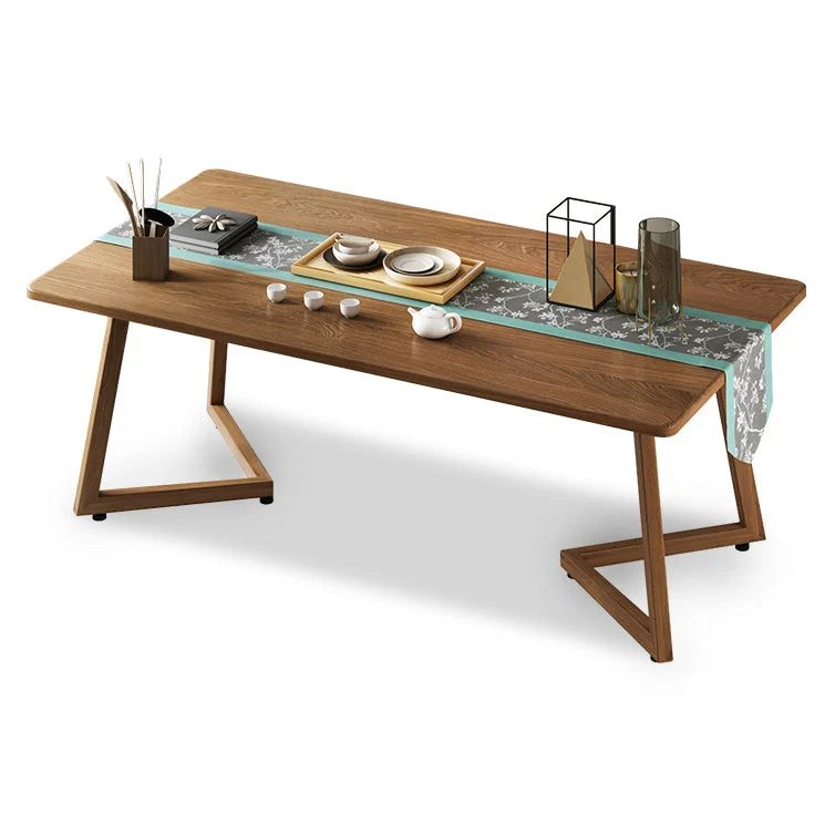 Rectangle Shape Modern Dining Table Wood Color Fixed Table Massief hout Natural