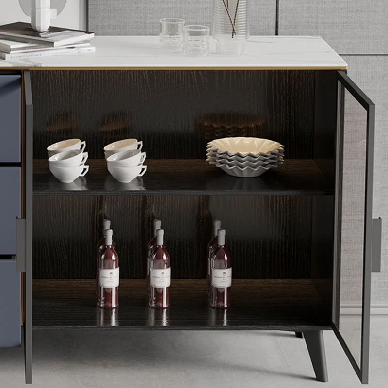Rectangle Sintered Stone Sideboard Glam Storage Cabinet Drawers and Doors 47l