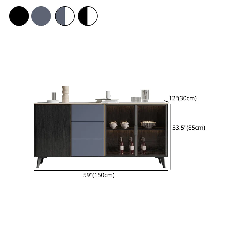 Rectangle Sintered Stone Sideboard Glam Storage Cabinet Drawers and Doors 47l