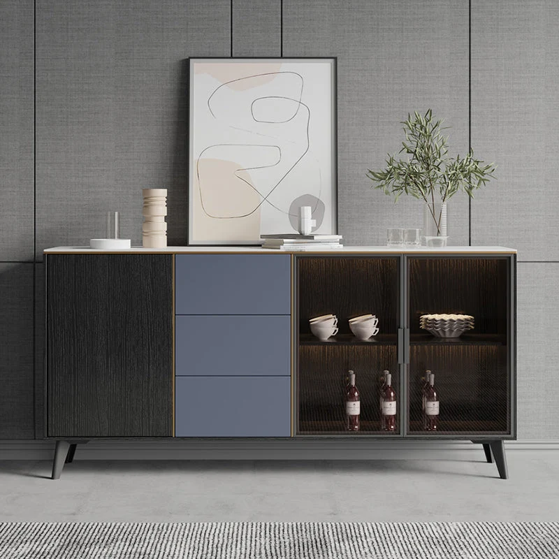 Rectangle Sintered Stone Sideboard Glam Storage Cabinet Drawers and Doors 47l