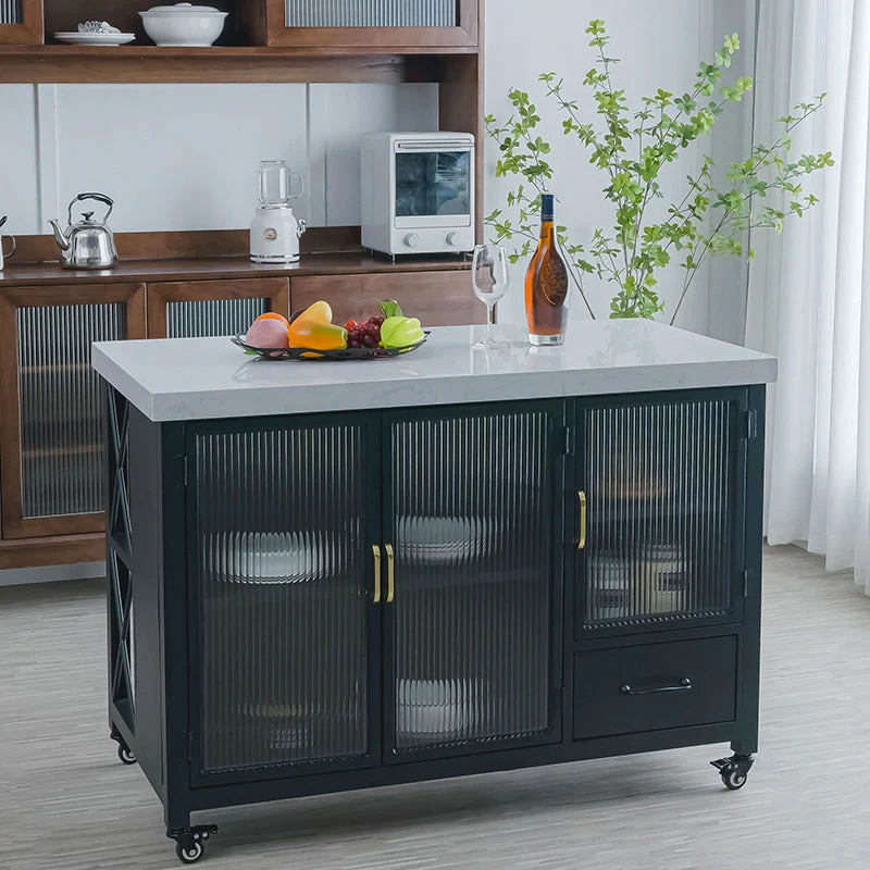 Rectangular Contemporary Kitchen Island Cart Black Metaal Base 31l
