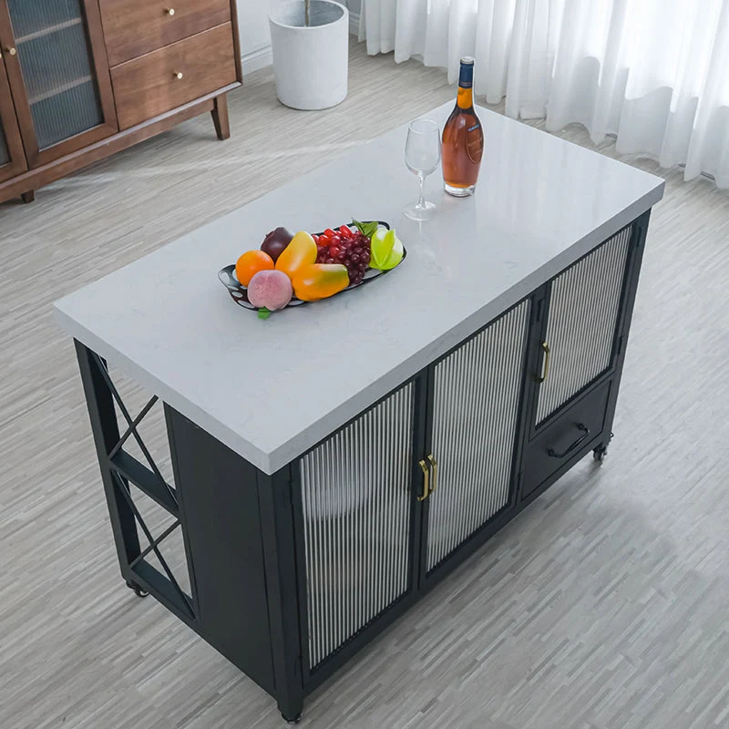 Rectangular Contemporary Kitchen Island Cart Black Metaal Base 31l