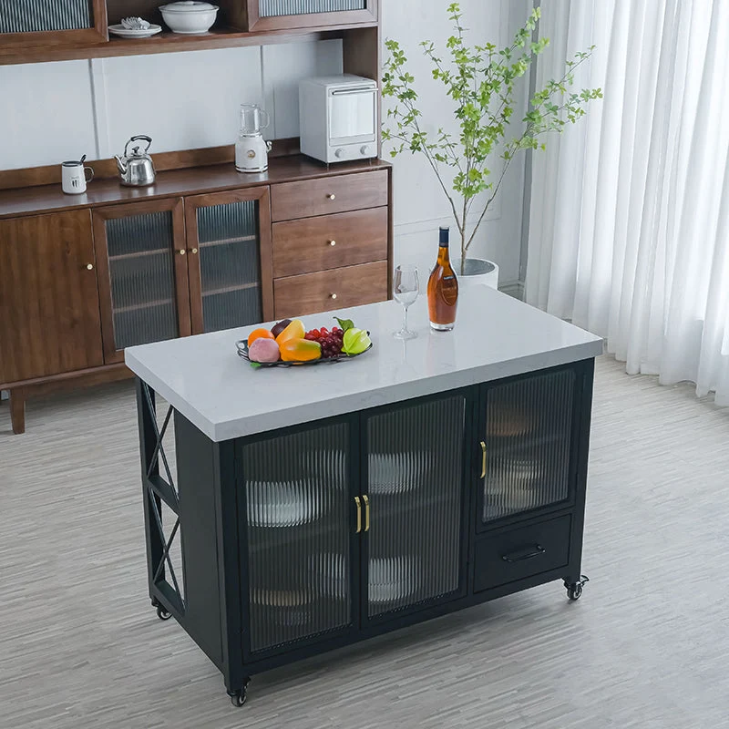 Rectangular Contemporary Kitchen Island Cart Black Metaal Base 31l