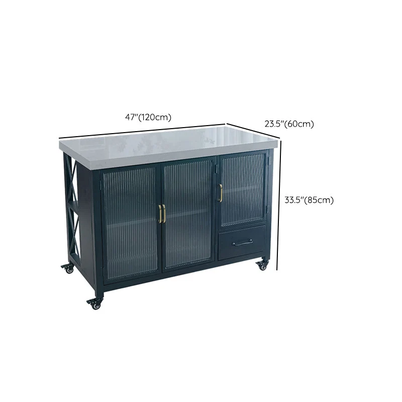 Rectangular Contemporary Kitchen Island Cart Black Metaal Base 31l