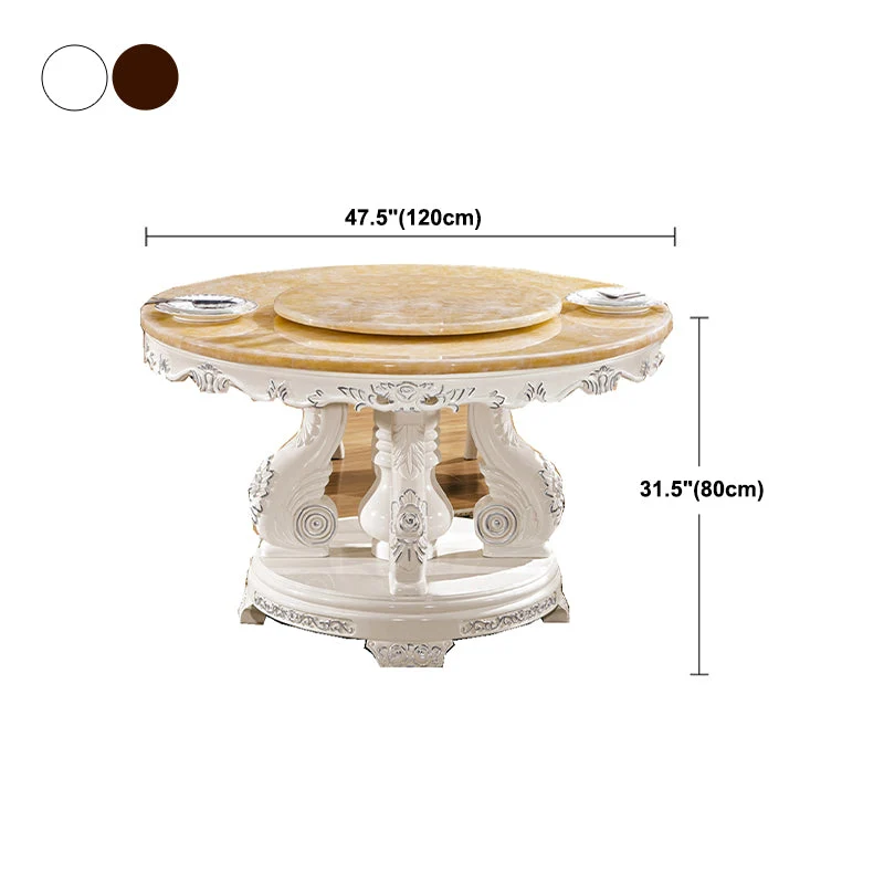 Round Shape Dining Site Table Marble Pedestal Dining Room Collection Turntable 47