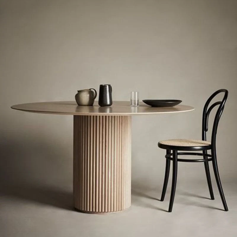 Round Shape Modern Dining Table Wood Color Fixed Table Eenkleurig Wood 31