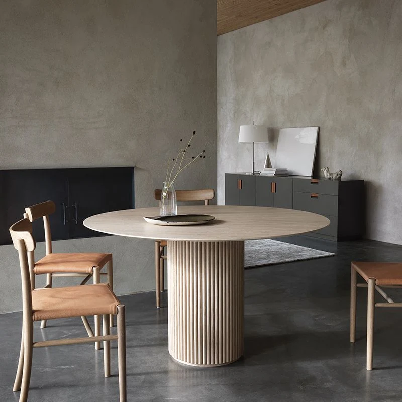 Round Shape Modern Dining Table Wood Color Fixed Table Eenkleurig Wood 31