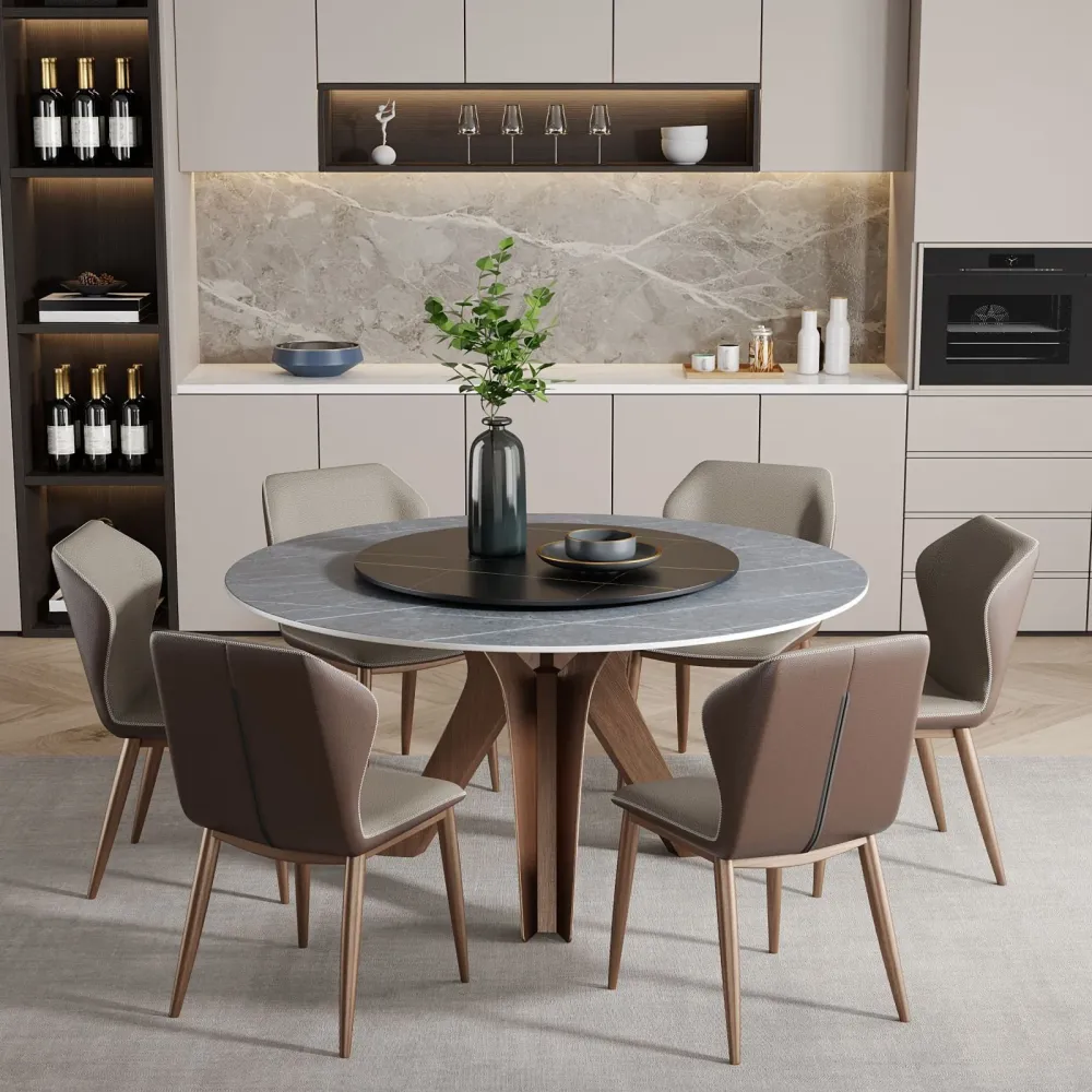 Round Stone Furniture Chique Style Tripod Base Dining Room Collection Turntable 47