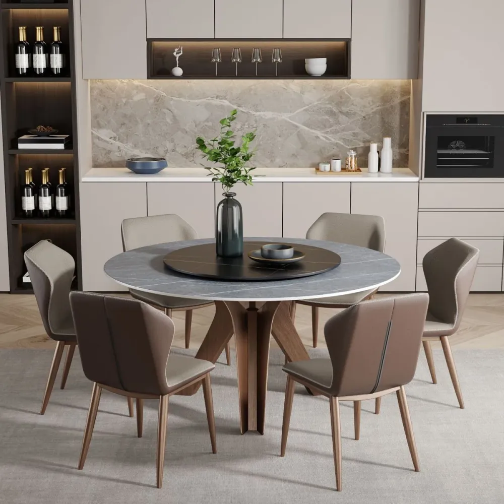 Round Stone Furniture Chique Style Tripod Base Dining Room Collection Turntable 47