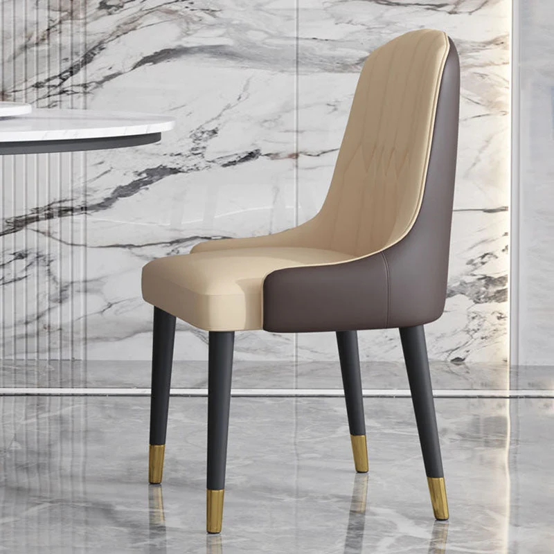 Scandinavian Style Solid Back Arm Chairs Leather Dining Chairs Houten Legs Orange