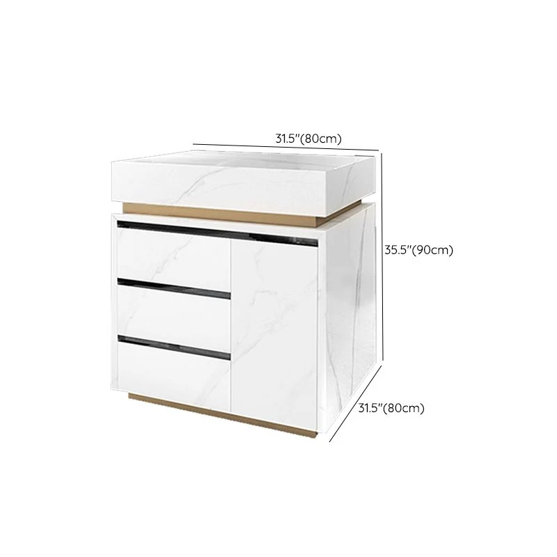 Sneeuwwit Stone Contemporary Kitchen Island Table Storage Cabinet