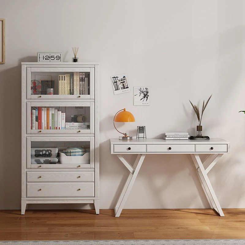 Strak Closed Back Bookcase Standard White Wood Bookshelf Doors 31