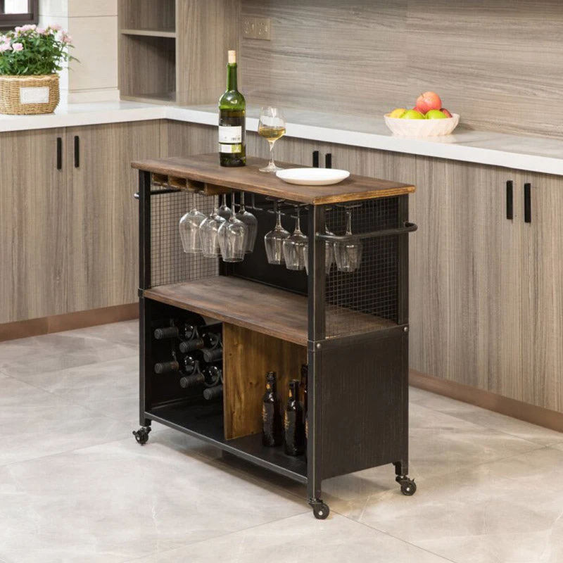 Strak Open Storage Kitchen Trolley Rolling Prep Table Wine Storage 31