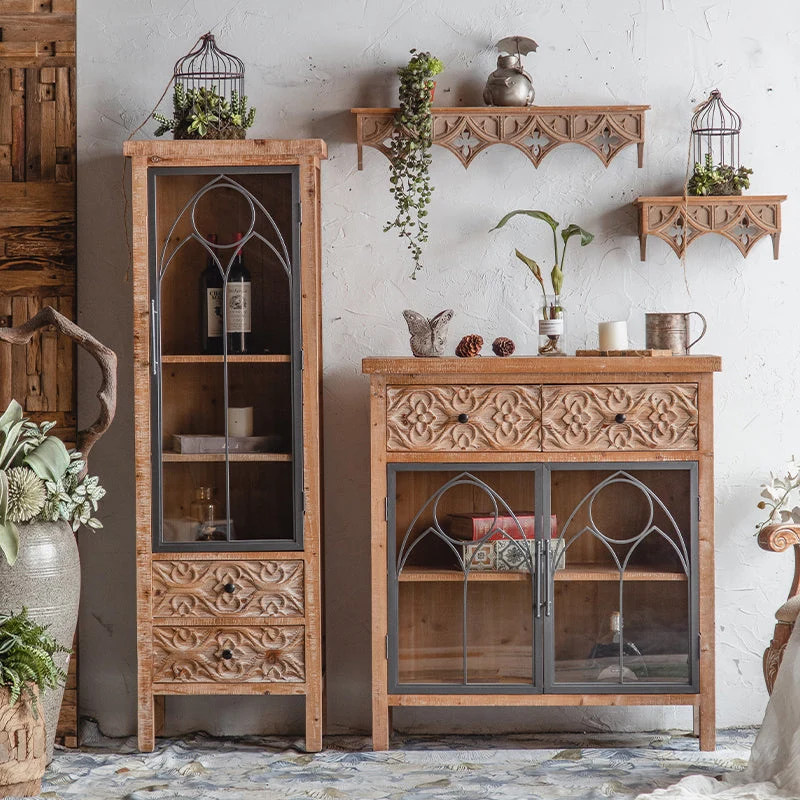 Traditional Display Stand Eenkleurig Wood Glass Doors Storage Cabinet Dining Room 37l