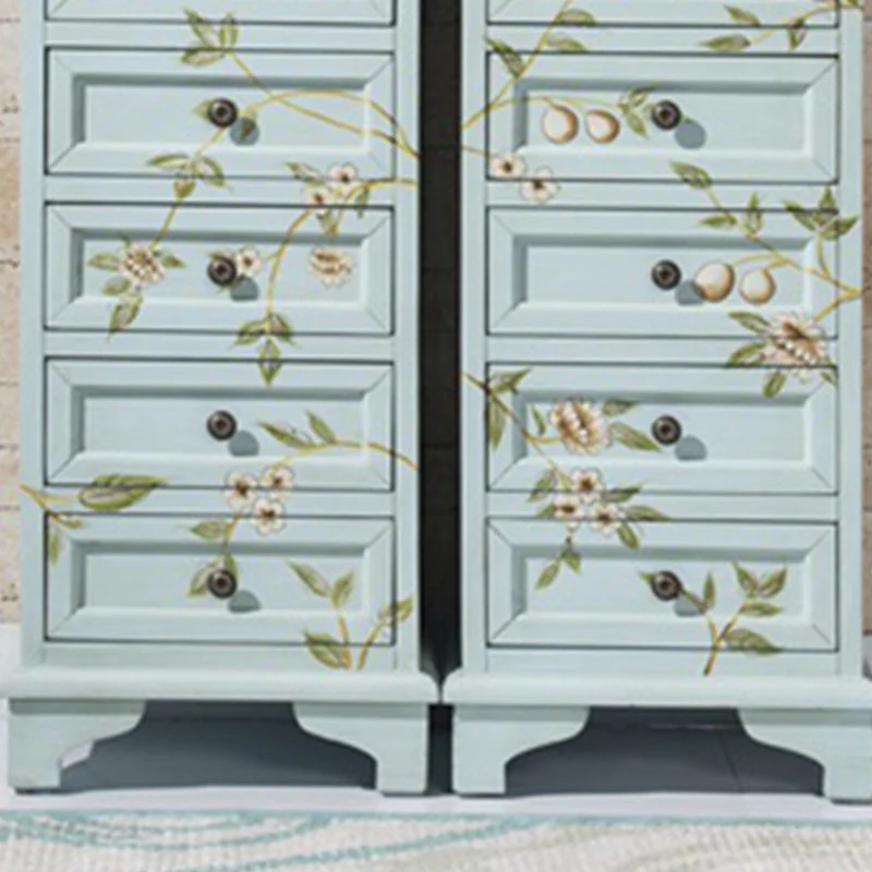 Traditional Vertical Bedroom Chest Massief Pine Storage Chest Drawers Blue
