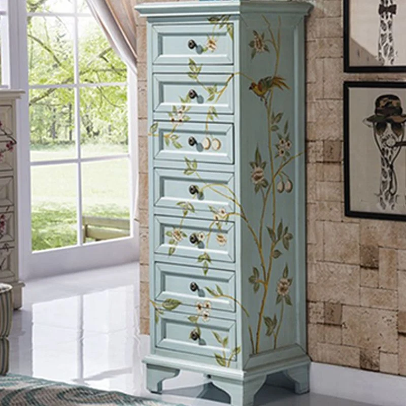 Traditional Vertical Bedroom Chest Massief Pine Storage Chest Drawers Blue