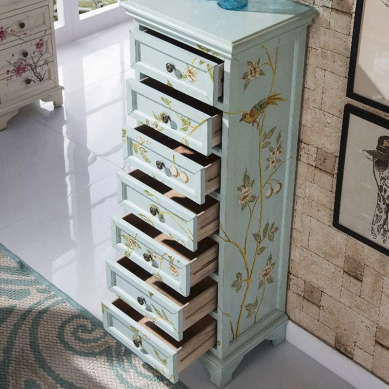 Traditional Vertical Bedroom Chest Massief Pine Storage Chest Drawers Blue