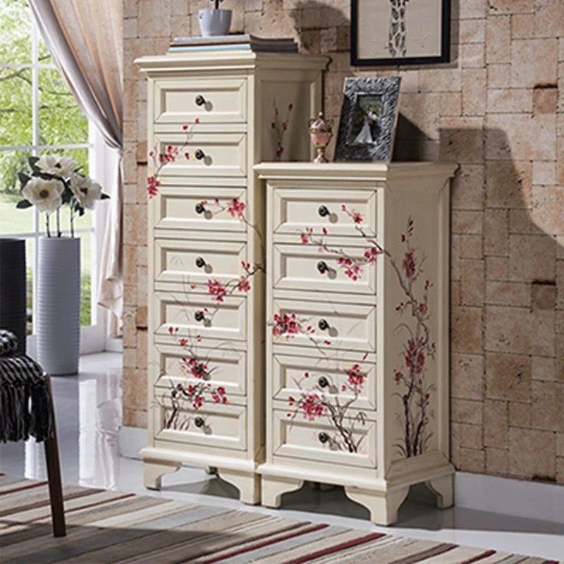 Traditional Vertical Bedroom Chest Massief Pine Storage Chest Drawers Blue