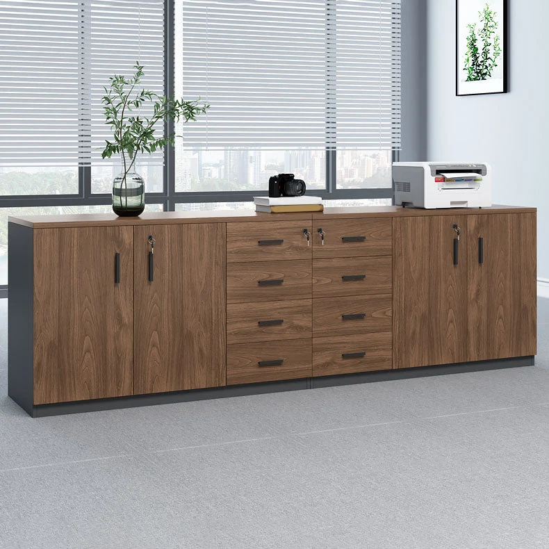 Traditional Wood Cabinet Locking Drawers and Regelbaar Storage Shelves File Cabinet Brown