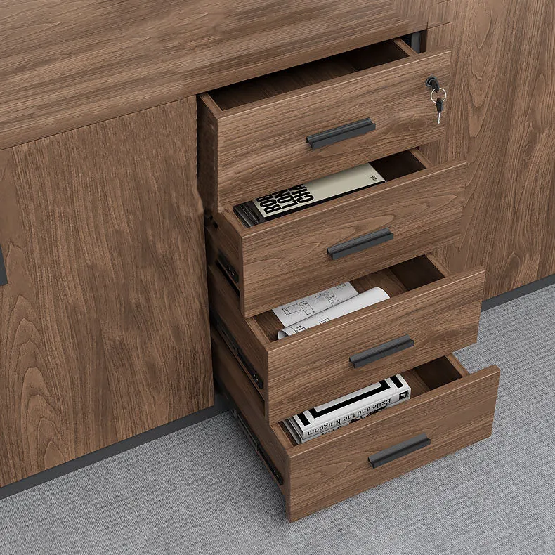 Traditional Wood Cabinet Locking Drawers and Regelbaar Storage Shelves File Cabinet Brown