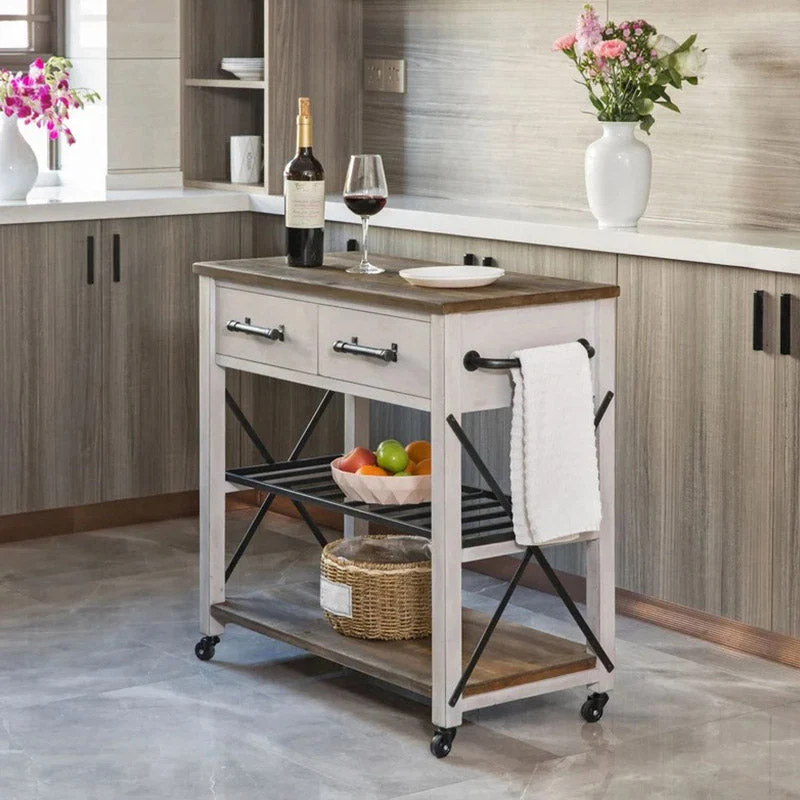 Uni Wood Kitchen Island Modern Rolling Kitchen Trolley Towel Rack 16l