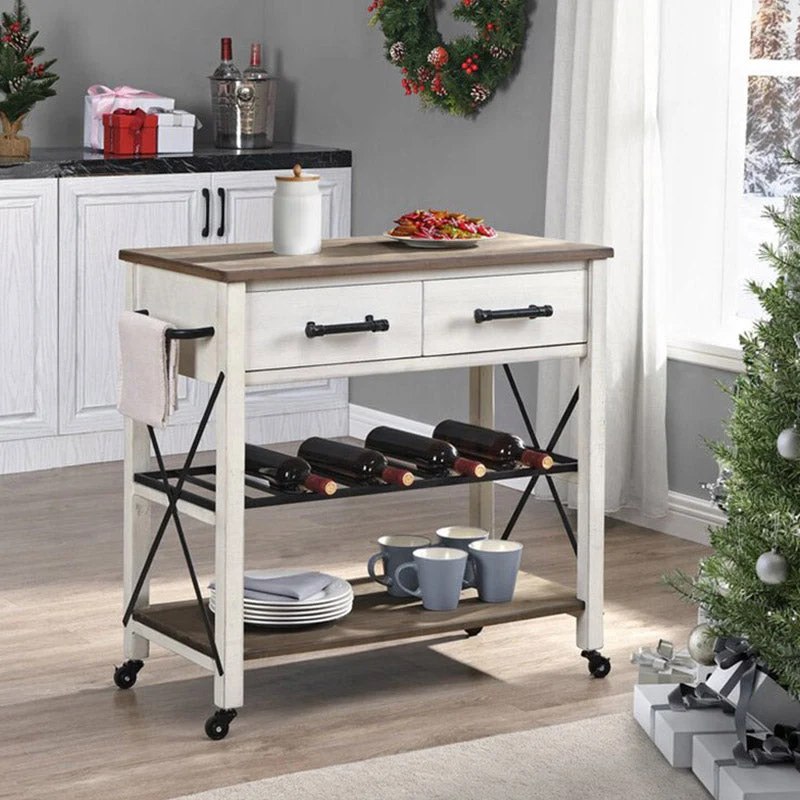 Uni Wood Kitchen Island Modern Rolling Kitchen Trolley Towel Rack 16l