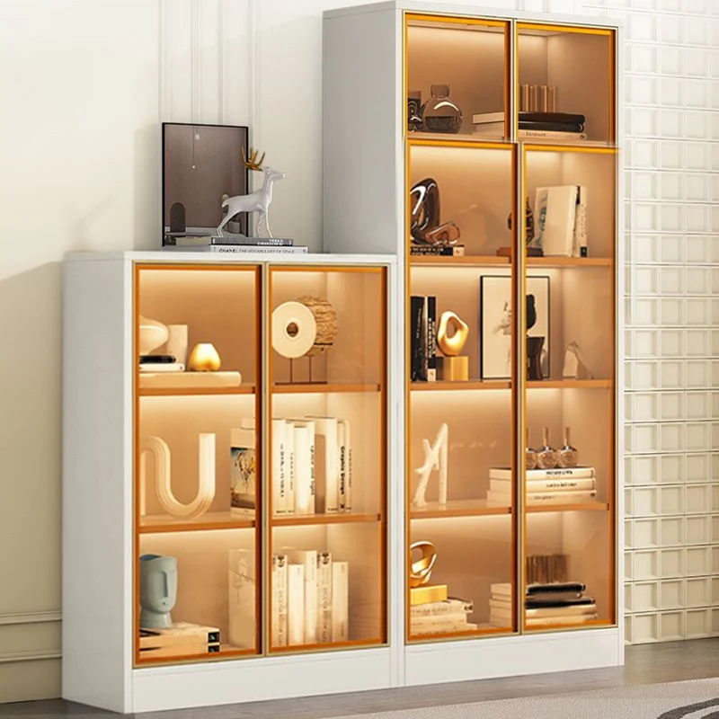 White/ Black Natuurhout Display Stand Modern Display Cabinet Glass Doors 31