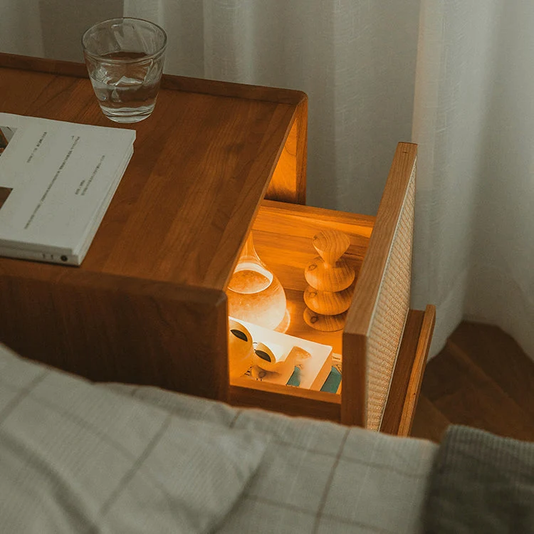 Wicker & Rattan Actueel Night Table Solid Wood Storage Nightstand Brown