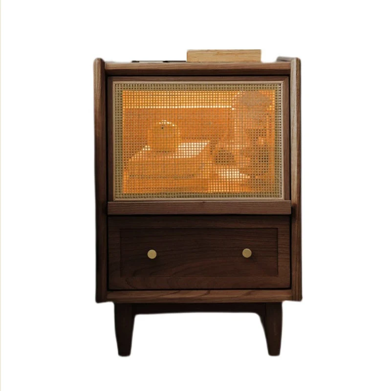 Wicker & Rattan Hedendaags Night Table Solid Wood Storage Nightstand Brown