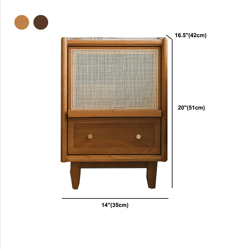 Wicker & Rattan Hedendaags Night Table Solid Wood Storage Nightstand Brown