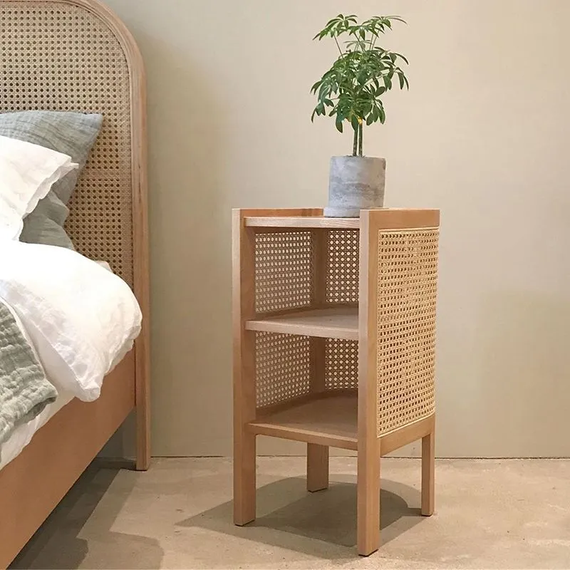 Wicker/Rattan Nightstand Uni Wood 24 Inch H 1-Shelf Legs Included Cabinet Black