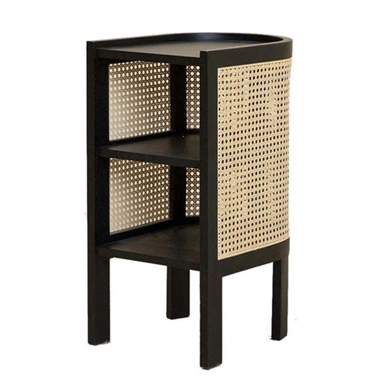 Wicker/Rattan Nightstand Uni Wood 24 Inch H 1-Shelf Legs Included Cabinet Black