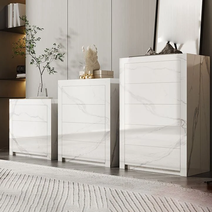 Wood Chest Stone Top Vertical Storage Chest Drawers Bedroom Beige