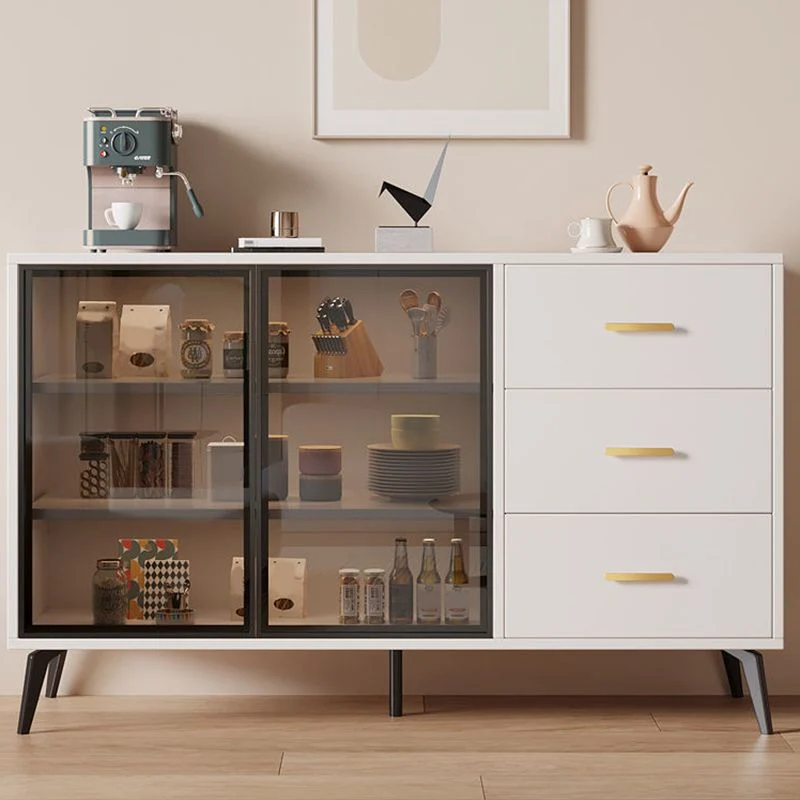 Wood Credenza Contemporary Style Glaswerk Doors Server Cabinets and Drawers 31l