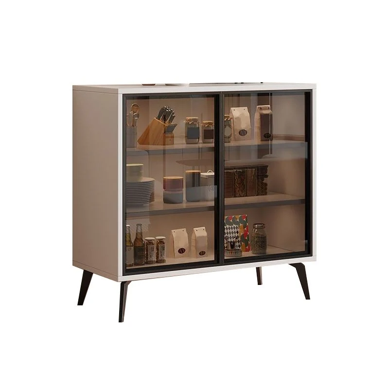 Wood Credenza Contemporary Style Glaswerk Doors Server Cabinets and Drawers 31l