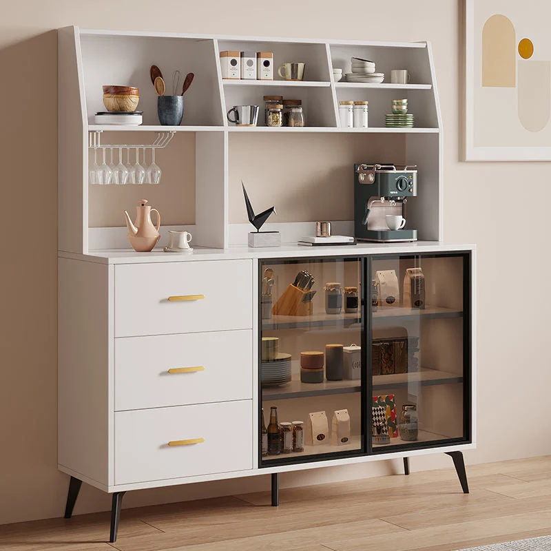Wood Credenza Contemporary Style Glaswerk Doors Server Cabinets and Drawers 31l