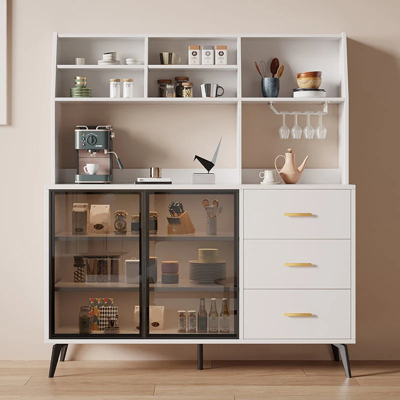 Wood Credenza Contemporary Style Glaswerk Doors Server Cabinets and Drawers 31l