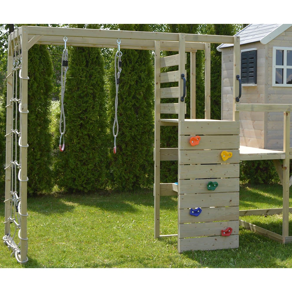 Wooden Playhouse - Nordic Adventure Slide, Solo Swing, Gym and Kitchen